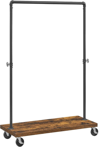 Clothes Rack, Heavy-Duty Rolling Garment Rack with Shelf | Industrial Pipe Style