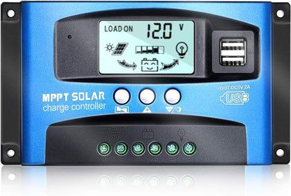 MPPT Solar Charge Controller 100A 12V/24V Auto Solar Panel Intelligent Regulator with Dual USB Port LCD Display for