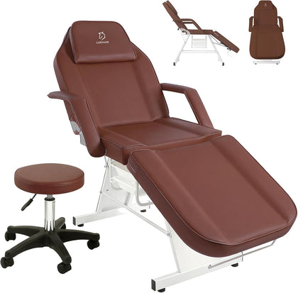 Facial Chair,73″ Tattoo Chair for Client,3-Section Adjustable Massage Table with Stool,Multipurpose Beauty Beds Salon