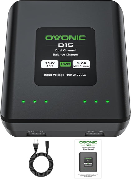 D15 Dual LiPo Charger AC 15W 1.2A for 1S-3S LiPo RC Batteries