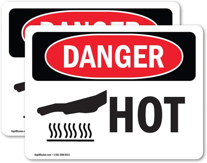 (2 Pack) Hot OSHA Danger Sign 7 Inch X 5 Inch Vinyl Label Decal Sticker Weather Resistant, UV Protected for