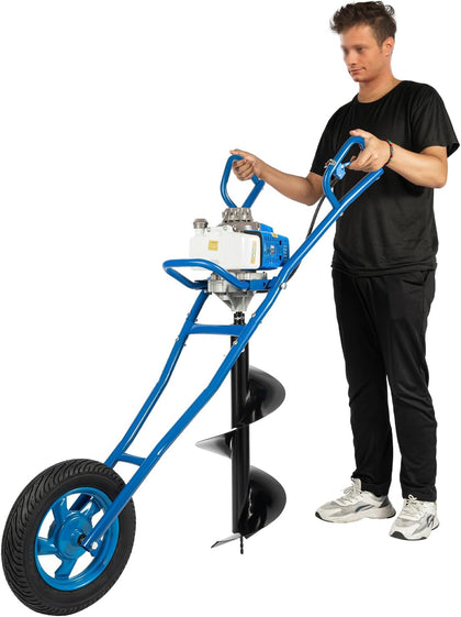63CC 2-Stroke Post Hole Digger, 3HP Gas Powered Earth Auger Borer Ground Drill Gasoline Earth Auger Wheelbarrow with