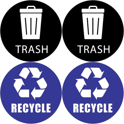 Trash and Recycle Bin Decals – Set of 4 Vinyl Stickers (2 Trash, 2 Recycle), 6-Inch Gloss Finish – Made in USA