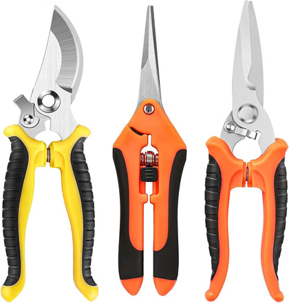 Pruning Shears, 3 Pack Garden Shears, Clippers Handheld, Stainless Steel Garden Snips, Pruners for Gardening