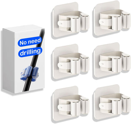 White 6-Pack Fishing Rod Holders for Garage, Wall, Boat, No-Drill Rack | Adhesive rod rack for 0.08"-0.79" fishing