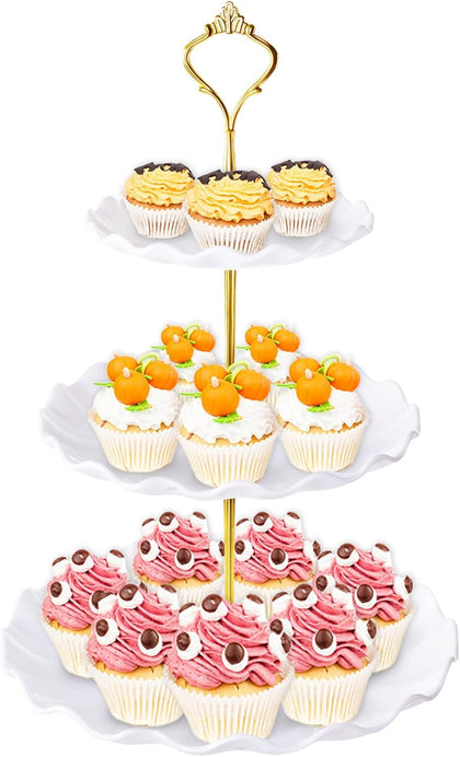 3 Tier Cupcake Stand Holder, Plastic Cup Cake Tower Stand, White
