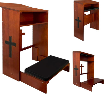 Wooden Prayer Kneeler with Storage Shelf & Cushion - Folding Prayer Bench for Home and Church, Comfortable Kneeling