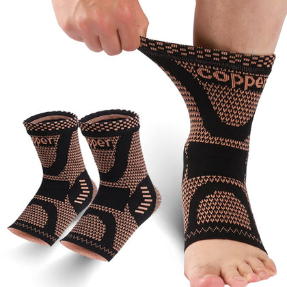 Copper Ankle Brace for Men & Women, Ankle Compression Sleeve 1 Pair