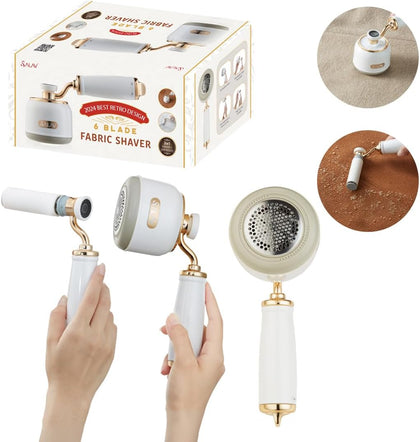 Retro Edition Rechargeable Fabric Shaver and Lint Roller with 6-Blade System Removes Fuzz and Piling on Fabrics, with