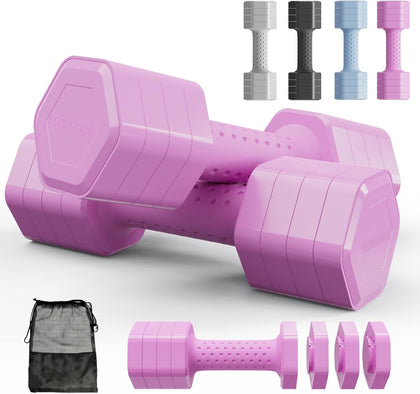 Adjustable Dumbbell Set of 2, 4 in 1 Free Weights Dumbbells Set, Hand Weights for Women at Home, 5 lb Dumbbells Set