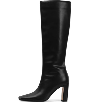 Black Knee High Boots Women Square Toe Tall Boots Size 8