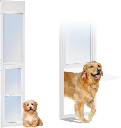 Dog Door for Sliding Glass Doors, 74.8'' to 80.7'' Height Adjustable Pet Door with 15.7'' W Frame & 15.94" × 12.6"