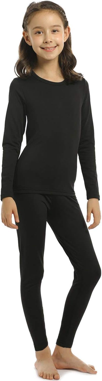 Girl’s Thermal Underwear Set Kids Long Johns Base Layer Thermals | Fleece Lined Long Sleeve Top & Bottom for Winter