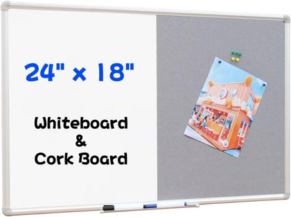 Grey Felt Bulletin & Magnetic Dry Erase Combo Board, 24 x 18 Inch, Wall Mounted Whiteboard/Grey Felt Bulletin