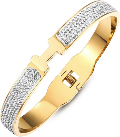 18K Gold Plated Bangle Bracelets for Women Stainless Steel with Cubic Zirconia Fashion Jewelry