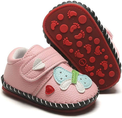 Baby Boys Girls Pu Leather Hard Bottom Walking Sneakers Toddler Rubber Sole First Walkers Infant Cartoon Slippers