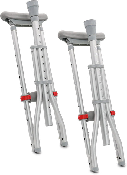 Universal Aluminum Crutches - Adjustable Underarm Walking Aid for Adults, Shorter to Tall (4'6"-6'6"), Push-Button