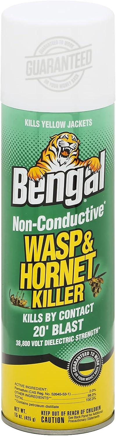 Non-Conductive Wasp and Hornet Killer – Long Range Outdoor Insecticide Spray Kills Yellow Jackets on Contact, 15 oz