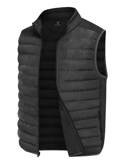 Men's Puffer Vest Lightweight Down Vest Sleeveless Winter Jacket Packable Outdoor Quilted Vest with Pockets Black L