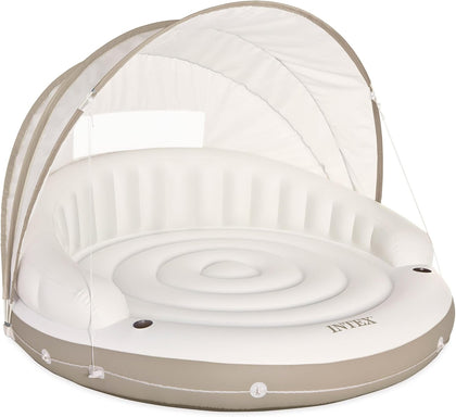 Canopy Island Inflatable Pool Float: Comfortable Lounge Surface – Built-in Cup Holders – Detachable Sunshade