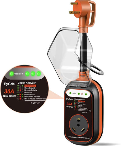 RV Surge Protector 30 Amp - 30Amp Circuit Analyzer with Waterproof Cover, Integrated Voltage Protection Anti-Theft