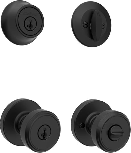 Maven Front Door Lock Handle and Deadbolt Set, Entry Handleset Round Exterior with Interior Door Knob, Secure Locking