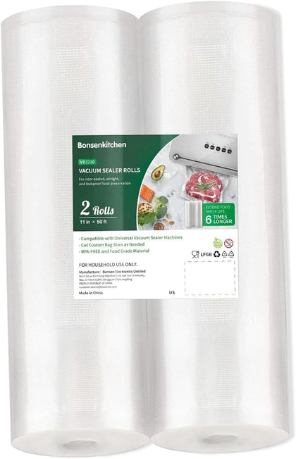 Vacuum Sealer Roll Bags, 600"W x 11"H 2-Pack, BPA-Null, Commercial Grade, Customizable for Food Storage & Sous Vide