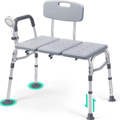 Tub Transfer Bench for Bathtub, Height Adjustable Shower Bench with Backrest, Shower Chair Bath Seat for Elderly