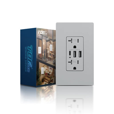 TOPELER USB Receptacle Outlet, 6.0A/30W USB Wall Socket with Type C/A, Grey