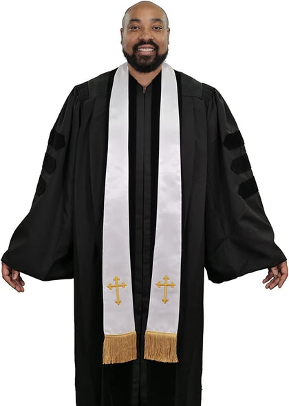 Unisex Adult Clergy Stole – Embroidered Church Crosses – 90” Long, Fits All Body Types, 4 Colors Available