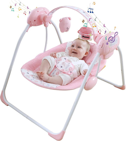 Portable Baby Swing for Infants, Compact & Foldable Infant Swing with 5-Speed Swing,Music, Timer, Cushioned Seat