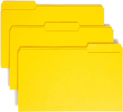 Colored File Folder, 1/3-Cut Tab, Legal Size, Yellow, 100 per Box (17943)