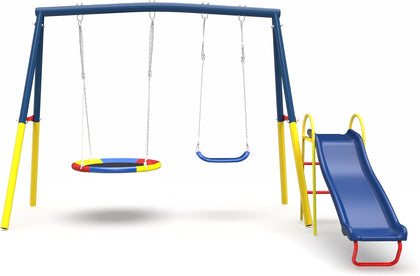 Swing Set for Backyard with Stand, Swing Heavy Duty 440lbs Metal Outdoor Swing Stand, Contain 1 Saucer 32" & 1 Belt