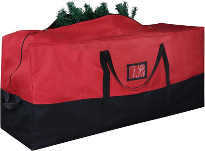 Christmas Tree Storage Bag, 7.5 ft, 600D Oxford, Black Red | Tree Bag, 600D Oxford Fabric, Waterproof Lining