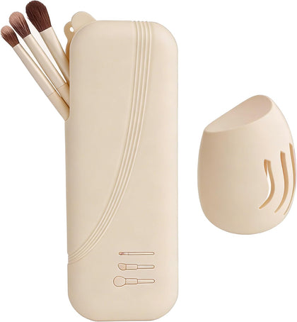 Large Silicone Makeup Brush Bag and Sponge Holder Set, Portable Snap Closure Cosmetic Bag, Soft Reusable Cosmetic