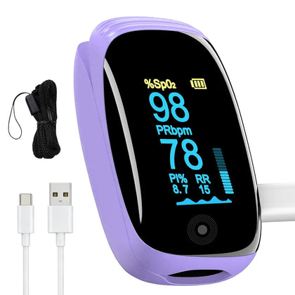 Rechargeable pulse oximeter with respiration, with SpO2 Pulse Rate and PI RR Precision Fast Oximeter SpO2 Reading