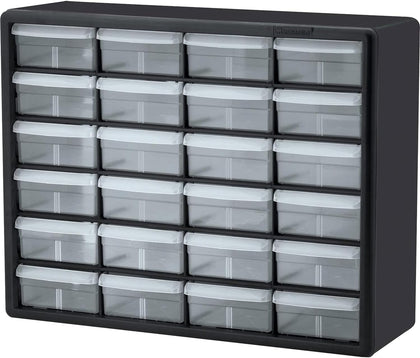 24-Drawer Plastic Storage Cabinet, 20" W x 6" D x 16" H, Black