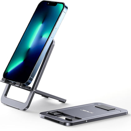Cell Phone Stand, Foldable Aluminum Adjustable Phone Holder for Desk Portable Travel Essentials Office Accessories