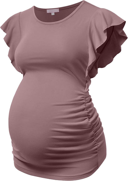 Maternity Tops Flying Shorts Sleeve Tshirt Side Ruched Pregnant Blouse Casual Pregnancy Tunic