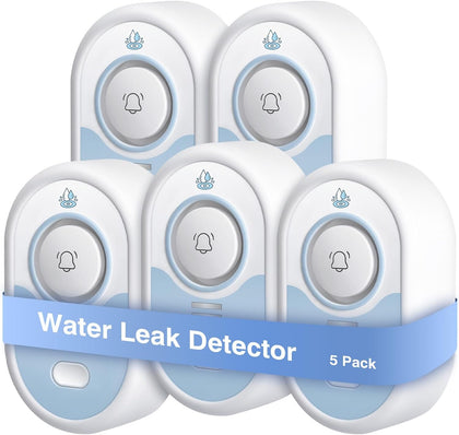 Water Leak Detector 5 Pack, 5-Year Battery Life, Water Alarm with Low Battery Warning, 100dB Loud Sound and Self-Test