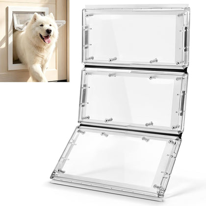 3-Panel Airseal Pet Door Replacement Flap, 4 Weather Rubber Seal Strips, Extra Large 10.25" x 15.75", Compatible with