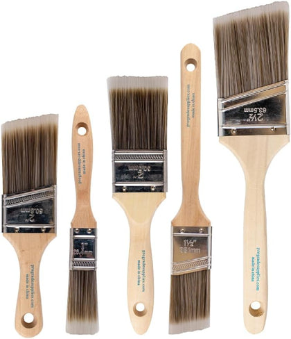 Paint Brushes, 5-Piece Paint Brush Set, Flat & Angle Brushes for Walls, Trim, Cabinets, Interior & Exterior Latex and