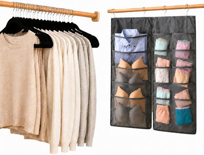 Velvet Hangers 20 Pack with Hanging Closet Organizer, Slim Black Non Slip Space Saving Clothes Hanger + Gray 15