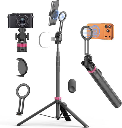69" Magnetic Phone Tripod Stand Selfie Stick with Remote & Phone Mount | Portable Stand holder Rechargeable with