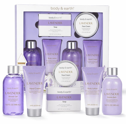 Bath and Body Gift Set - 6 Pcs Lavender Bath Kit for Women Spa Set, Birthday, Mother's Day Gift Set for Women