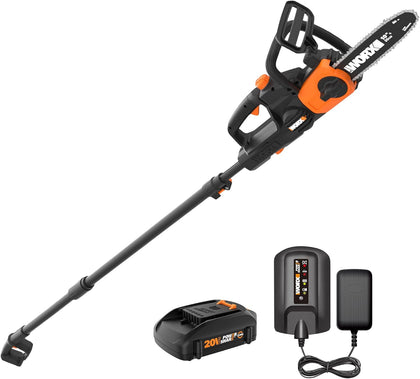 Cordless Chainsaw, 20V 10" 2-in-1 Pole Saw with Auto-Tension, WG323 | 12' extra reach with pole; weighs 10 lbs;