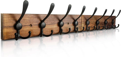 Coat Rack Wall Mount 31.5'' Coat Hanger Wall Mount Burnt Brown Coat Hooks for Wall Rustic Towel Racks for Bathroom