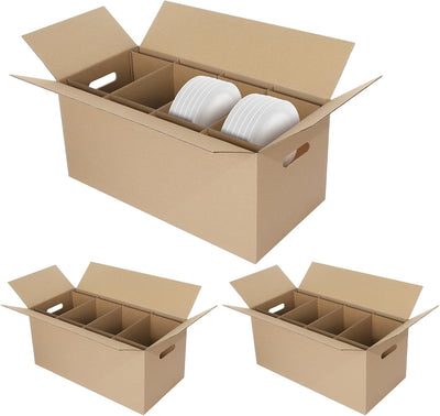3 Sets Dish Packing Boxes for Moving, 24 x 12 x 11 Inches