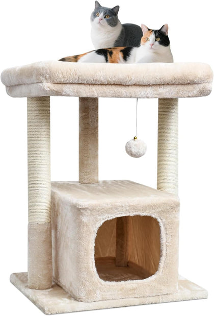 27" Cat Tree for Indoor Cats, Activity Tower with Scratching Posts, Modern Kitten Condo with Plush Perch & Hanging