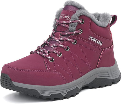 Womens Winter Sport Waterproof Boots Snow Boots Fur Lined Warm Ankle Boots Slip On Stylish Fuzzy Hiking Women Booties